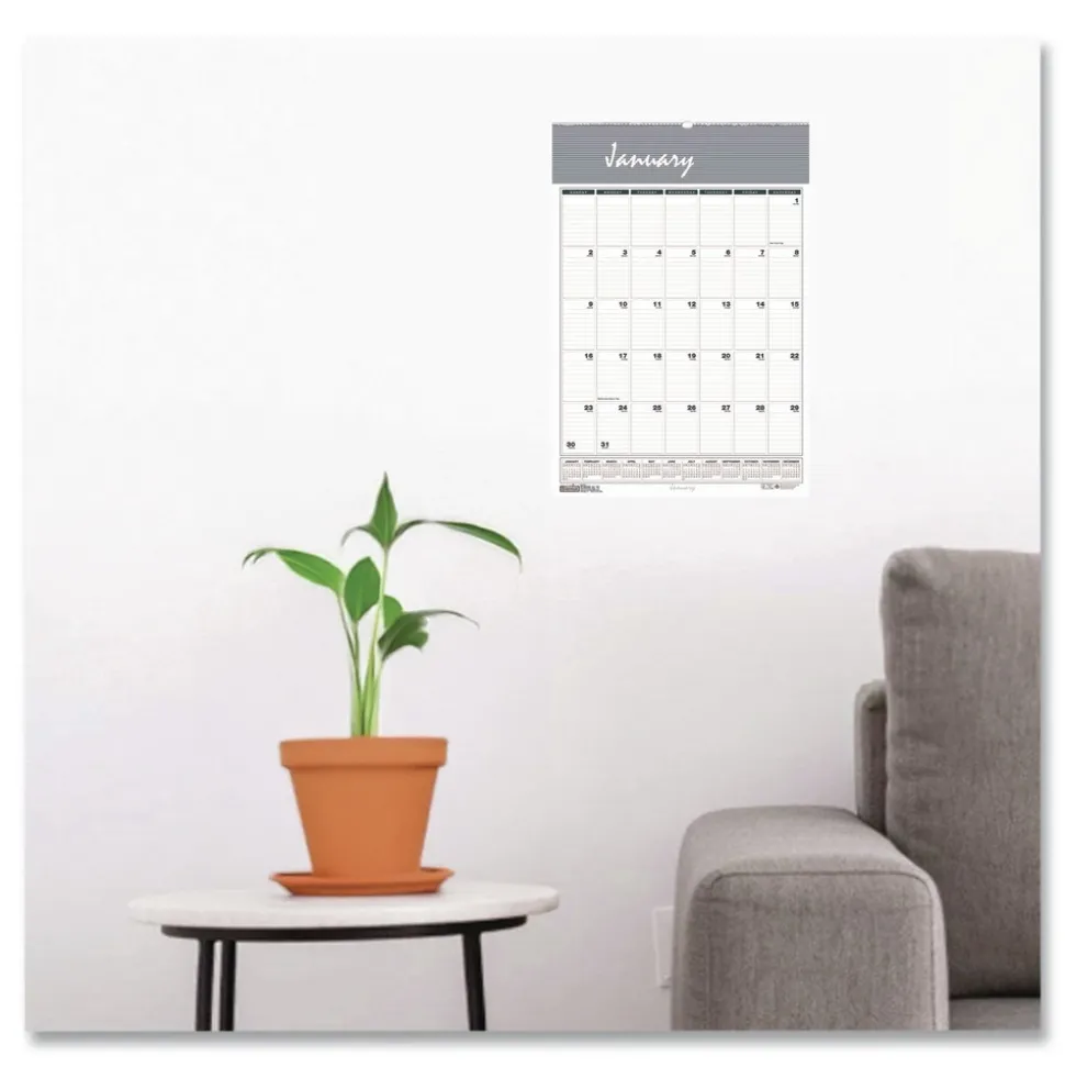 House of Doolittle 12 in. x 17 in. 12-Month (Jan-Dec 2026) Bar Harbor Recycled Wirebound Monthly Wall Calendar - White/Blue/Gray Sheets