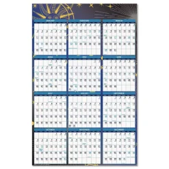 House of Doolittle 24 in. x 37 in. 12-Month (Jan-Dec 2026) Recycled Stargazer Laminated Wall Planner - White/Blue/Gold Sheets