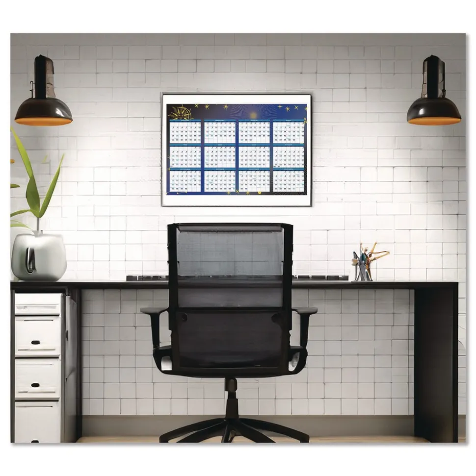 House of Doolittle 24 in. x 37 in. 12-Month (Jan-Dec 2026) Recycled Stargazer Laminated Wall Planner - White/Blue/Gold Sheets