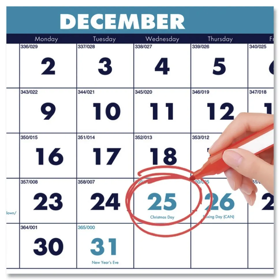 House of Doolittle 14-Month: Dec 2025 to Jan 2027 12.25 in. x 26 in. Vertical Orientation Recycled Three-Month Format Wall Calendar - White Sheets