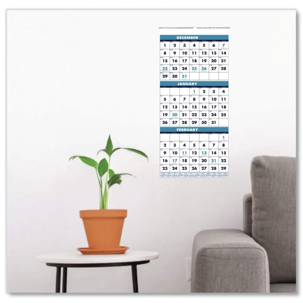 House of Doolittle 14-Month: Dec 2025 to Jan 2027 12.25 in. x 26 in. Vertical Orientation Recycled Three-Month Format Wall Calendar - White Sheets