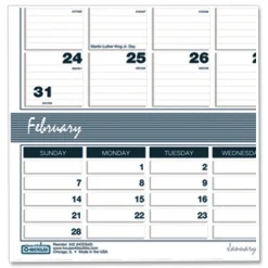 House of Doolittle 14-Month: Dec 2025 to Jan 2027 15.5 in. x 22 in. Bar Harbor Recycled Wirebound 3-Months-Per-Page Wall Calendar - White/Blue/Gray