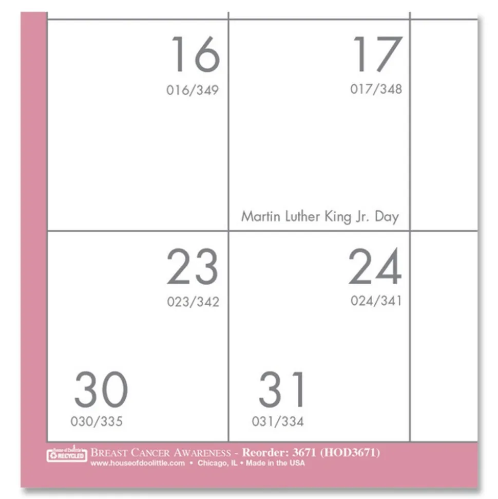 House of Doolittle 12-Month (Jan-Dec): 2026 12 in. x 12 in. Breast Cancer Awareness Artwork Recycled Monthly Wall Calendar - White/Pink/Gray Sheets