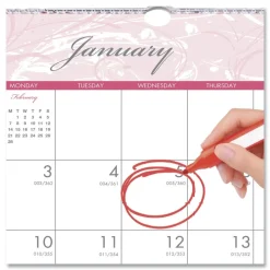 House of Doolittle 12-Month (Jan-Dec): 2026 12 in. x 12 in. Breast Cancer Awareness Artwork Recycled Monthly Wall Calendar - White/Pink/Gray Sheets