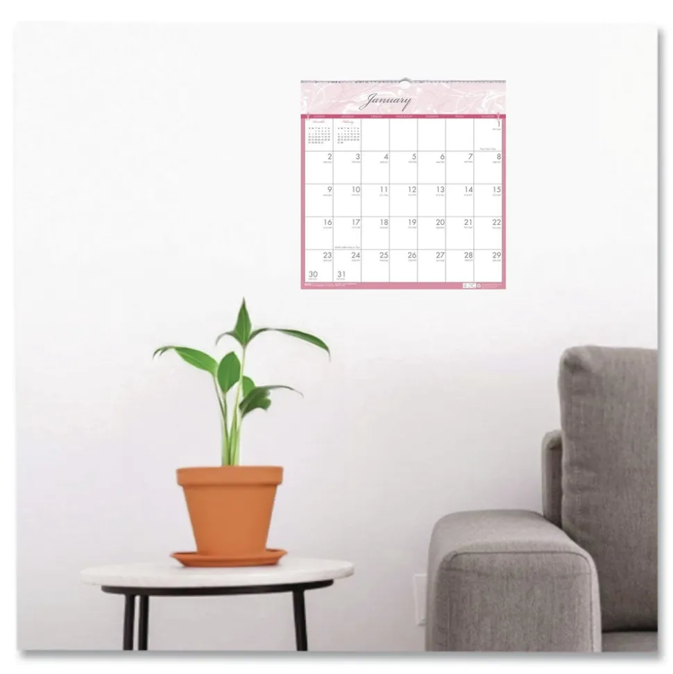 House of Doolittle 12-Month (Jan-Dec): 2026 12 in. x 12 in. Breast Cancer Awareness Artwork Recycled Monthly Wall Calendar - White/Pink/Gray Sheets