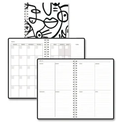 House of Doolittle Recycled Non-Dated Monthly/Weekly Abstract Faces Planner - Black/White Cover