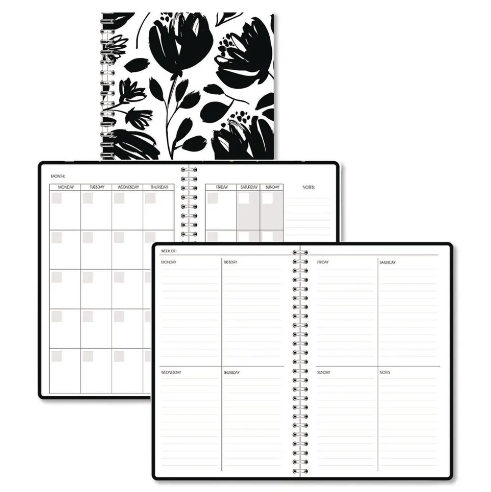 House of Doolittle Recycled Non-Dated Monthly/Weekly Black and White Floral Planner - Black/White Cover