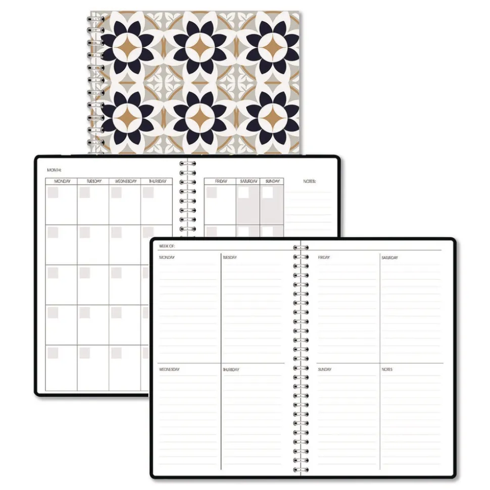 House of Doolittle Recycled Non-Dated Monthly/Weekly Flower Tiles Planner - Tan/Black/White Cover