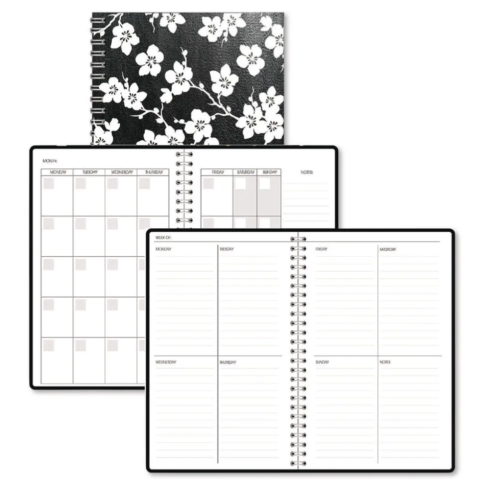 House of Doolittle Recycled Non-Dated Monthly/Weekly Cherry Blossoms Planner - Black/White Cover