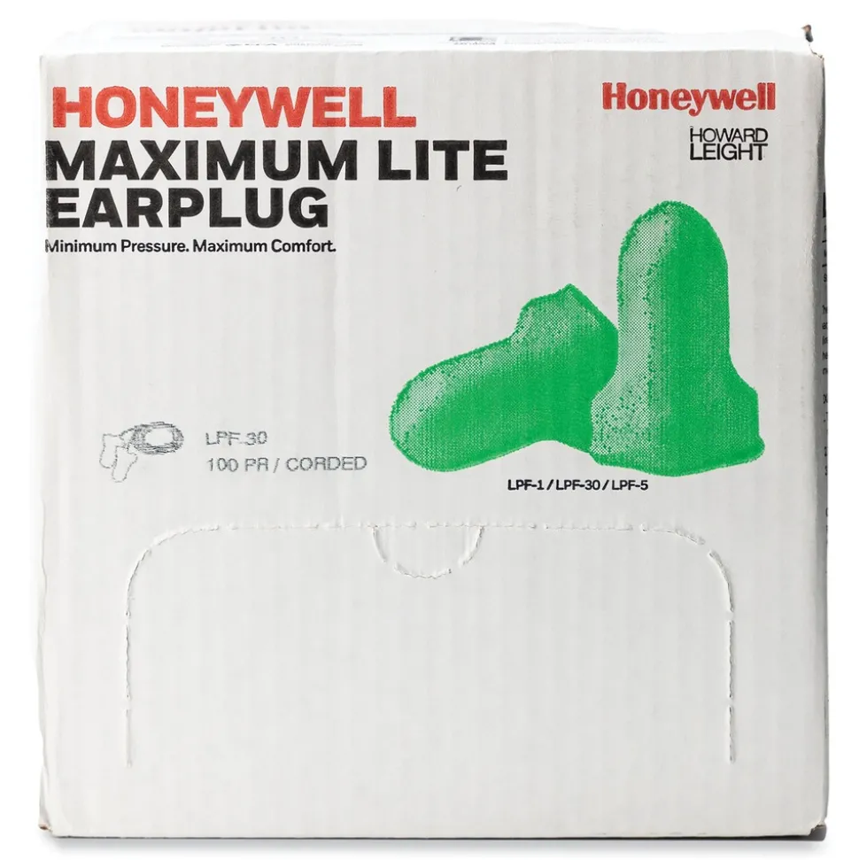 Howard Leight by Honeywell 30NRR MAXIMUM Lite Corded Single-Use Earplugs - Green (100/Box)