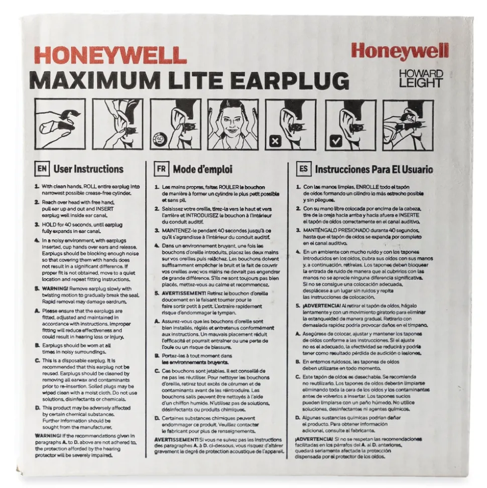 Howard Leight by Honeywell 30NRR MAXIMUM Lite Corded Single-Use Earplugs - Green (100/Box)