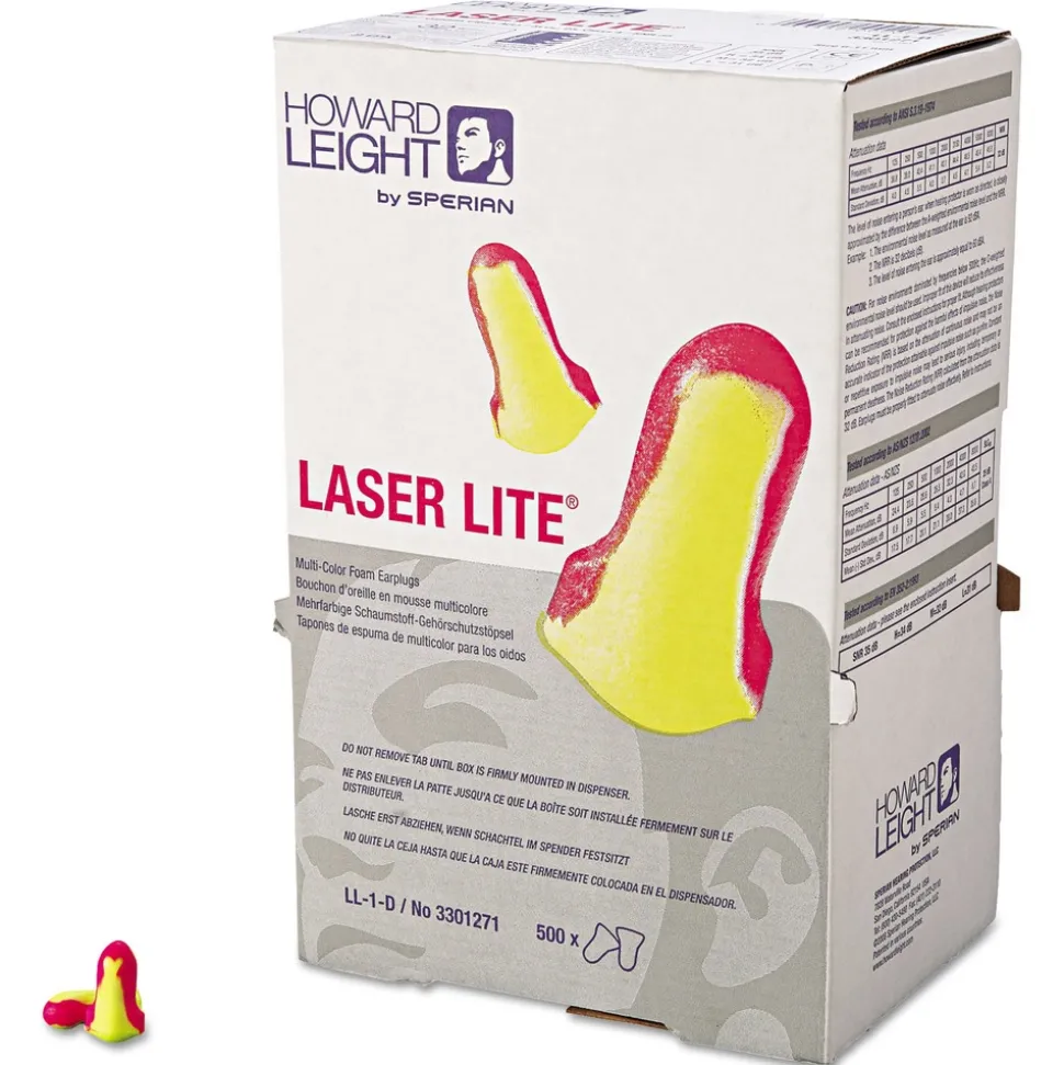 Howard Leight by Honeywell LL-1-D Laser Lite Single-Use Cordless Earplugs - Magenta/Yellow (500 Pairs/Box)