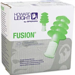 Howard Leight by Honeywell 100-Pair Corded Fusion Multiple-Use Earplug - Small, Green/Yellow
