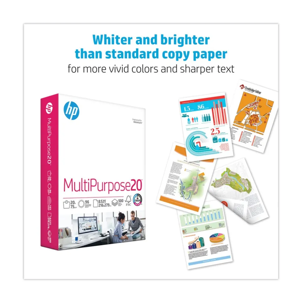 HP Papers MultiPurpose20 8.5 in. x 11 in. Paper - 96 Bright White (500 Sheets/Ream, 10 Reams/Carton)