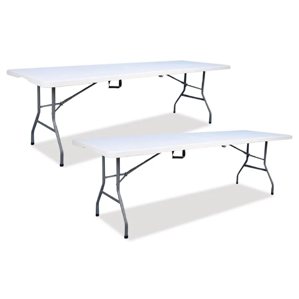 Iceberg 94.5 in. x 29.9 in. x 30 in. Bifold Rectangular Resin Folding Table - White Granite Top/Gray Base/Legs (2/Pack)