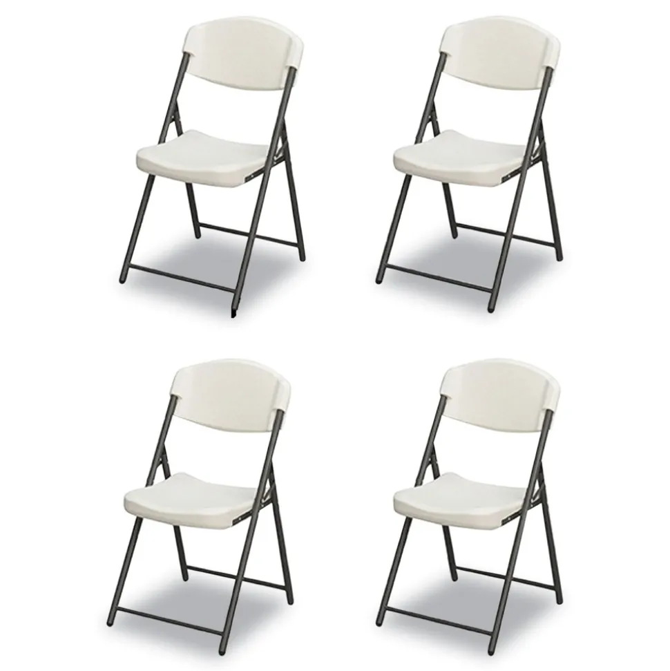Iceberg Rough n Ready 18 in. Seat Height Commercial Folding Chair Supports Up to 350 lb - Platinum Granite Seat/Back/Black Base (4/Pack)