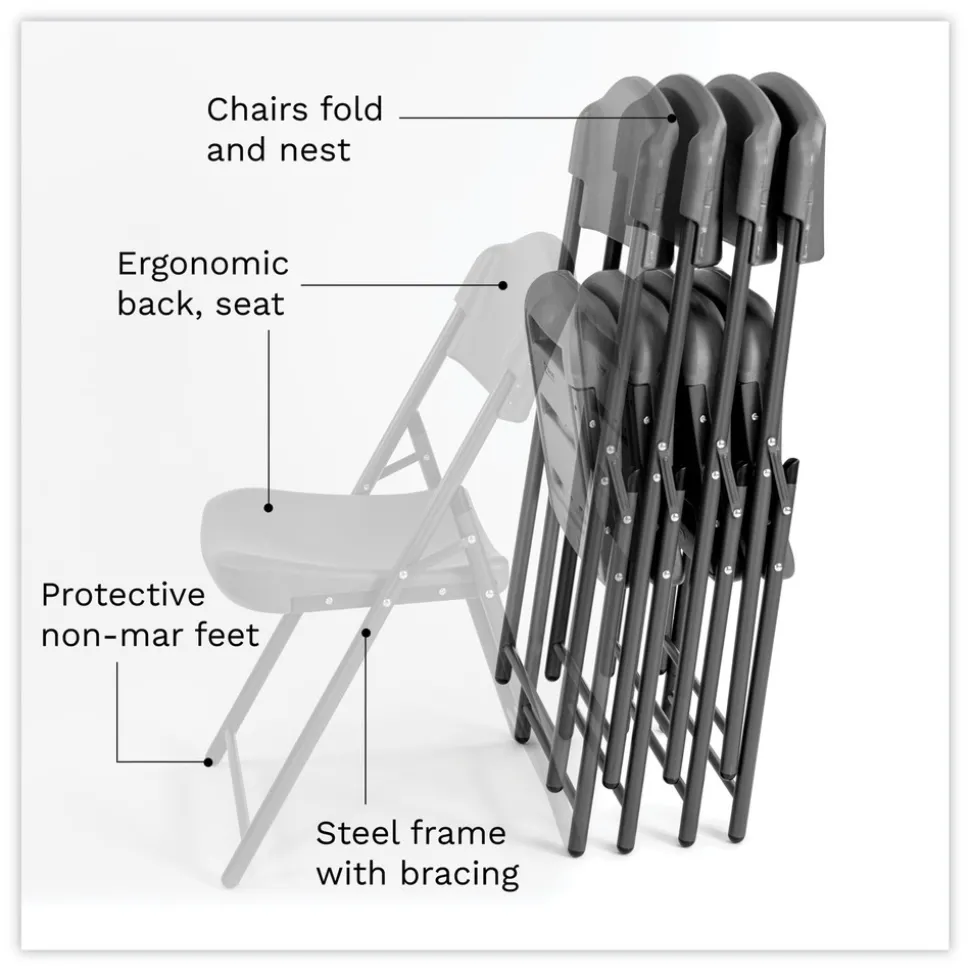 Iceberg Rough n Ready 18 in. Seat Height Commercial Folding Chair Supports Up to 350 lb - Charcoal Seat/Back/Charcoal Base (4/Pack)