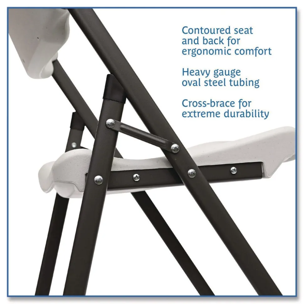 Iceberg Rough N Ready Series Resin Folding Chair, Steel Frame, Platinum