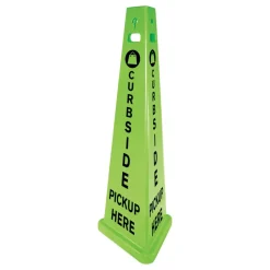 Impact 14.75 in. x 12.7 in. x 40 in. TriVu 3-Sided Curbside Pickup Here Plastic Sign - Fluorescent Green