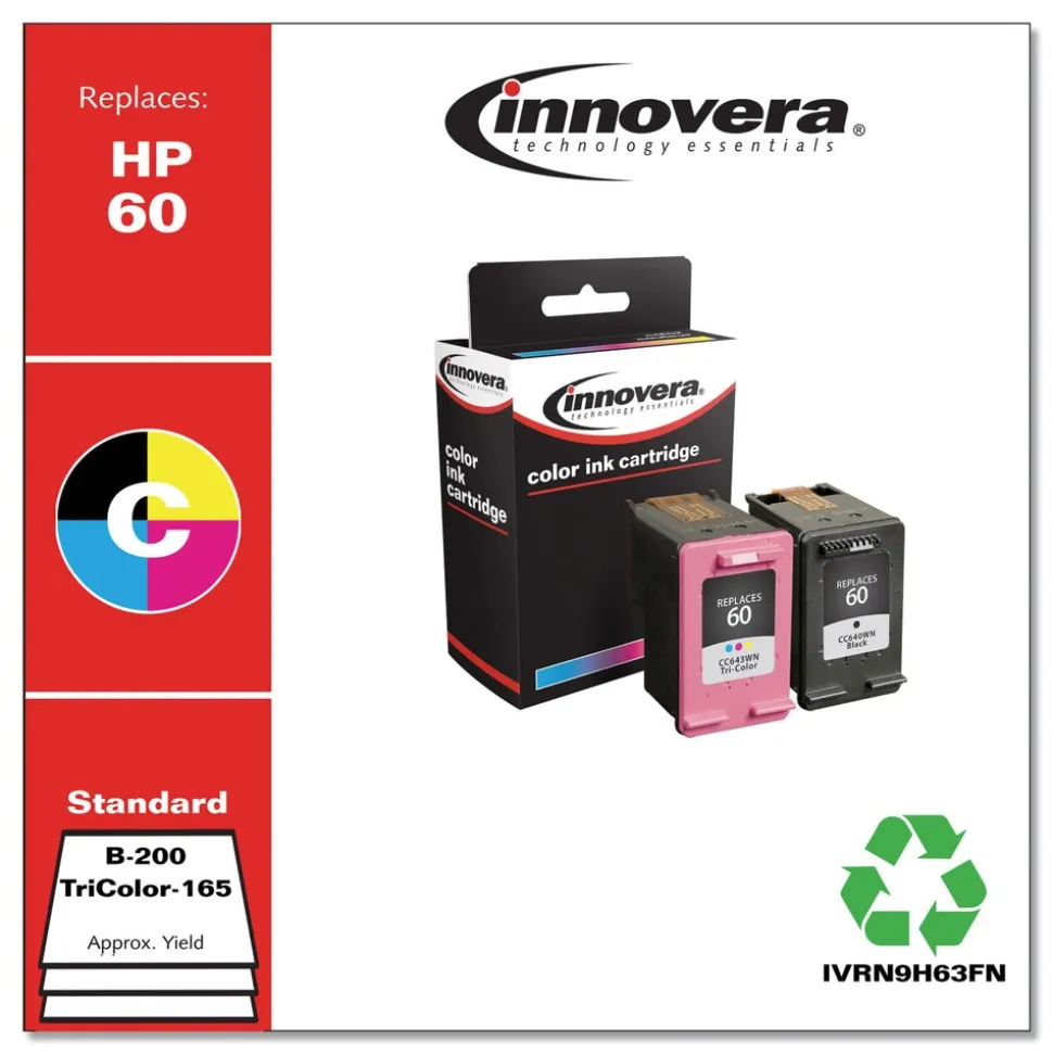 Innovera Remanufactured 200/165 Page-Yield Replacement Ink for 60 (N9H63FN) - Black/Tri-Color