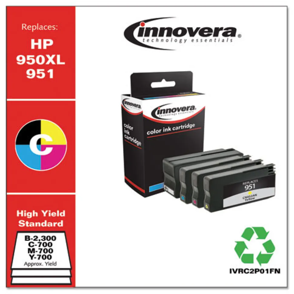 Innovera Remanufactured 300/700 Page-Yield Replacement High-Yield Ink for 950XL/951 (C2P01FN) - Black/Cyan/Magenta/Yellow