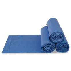 Inteplast Group 33 Gallon 14 mic 30 in. x 43 in. Interleaved Roll High-Density Commercial Can Liners - Blue (250/Carton)