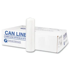 Inteplast Group 43 in. x 48 in. 56 gal 22 mic Interleaved Roll High-Density Commercial Can Liners - Natural (25 Bags/Roll, 8 Rolls/Carton)
