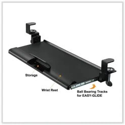 Kantek 26.8 in. x 11.1 in. Desk Clamp Five-Position Tilting Keyboard Tray - Black