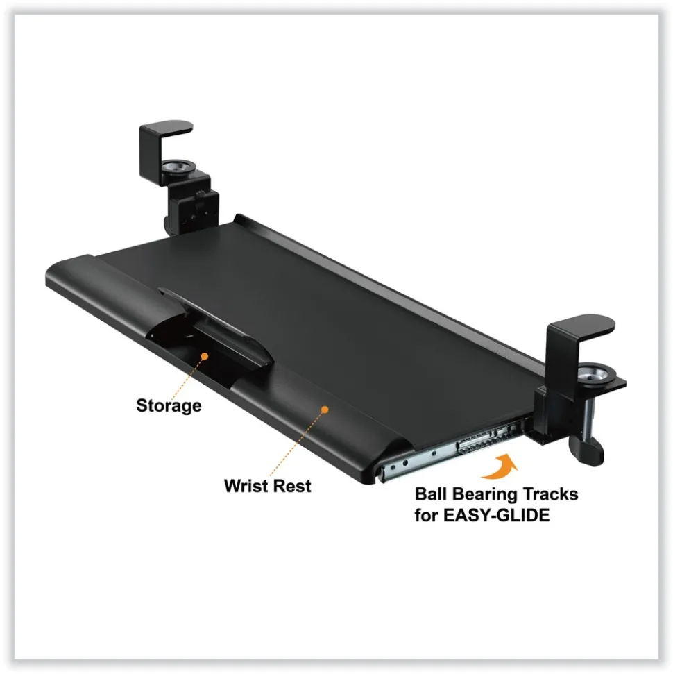 Kantek 26.8 in. x 11.1 in. Desk Clamp Five-Position Tilting Keyboard Tray - Black