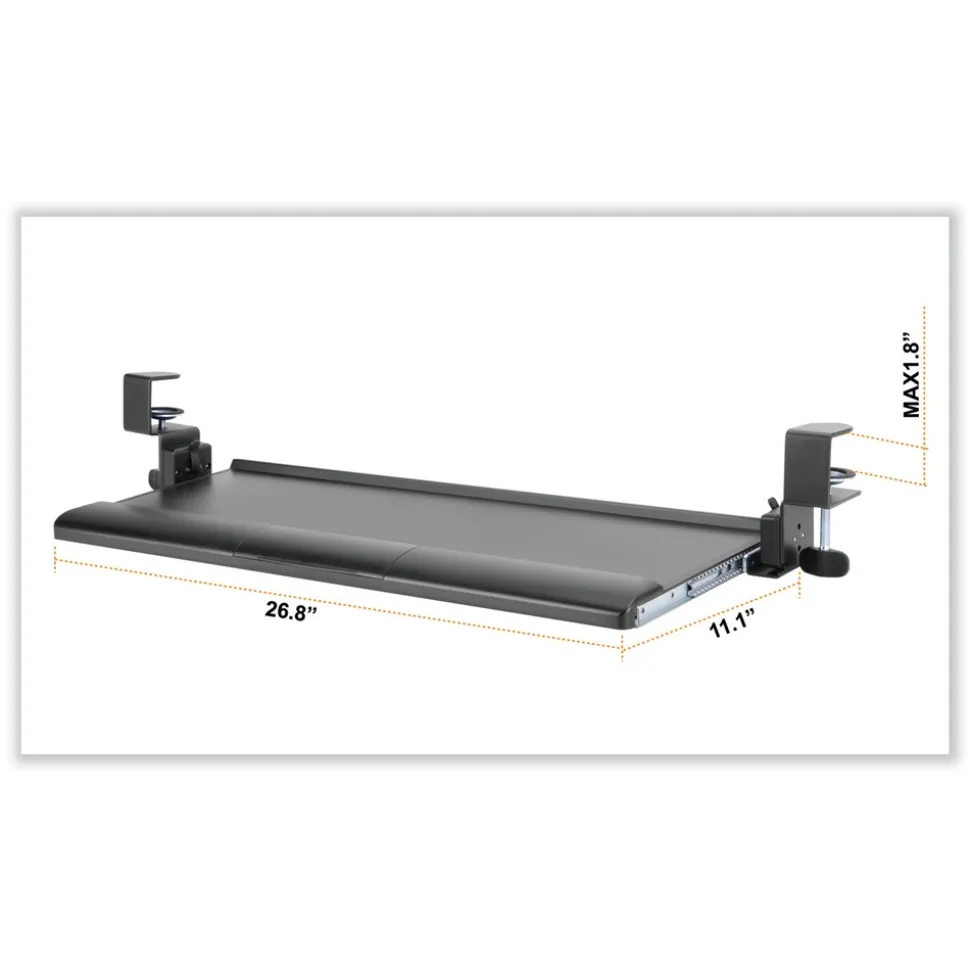 Kantek 26.8 in. x 11.1 in. Desk Clamp Five-Position Tilting Keyboard Tray - Black
