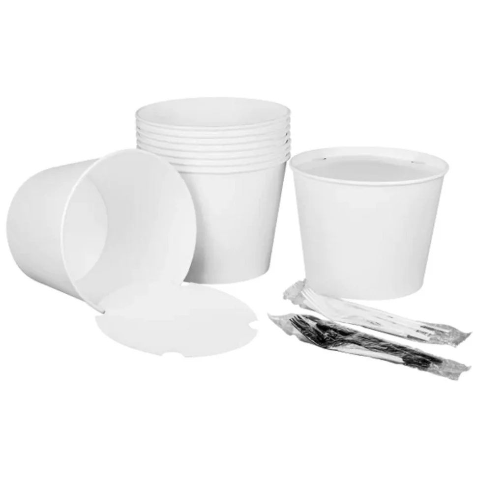 Karat 8.46 in. x 6.6 in. 130 oz. Paper Food Bucket with Lid - White (150/Carton)
