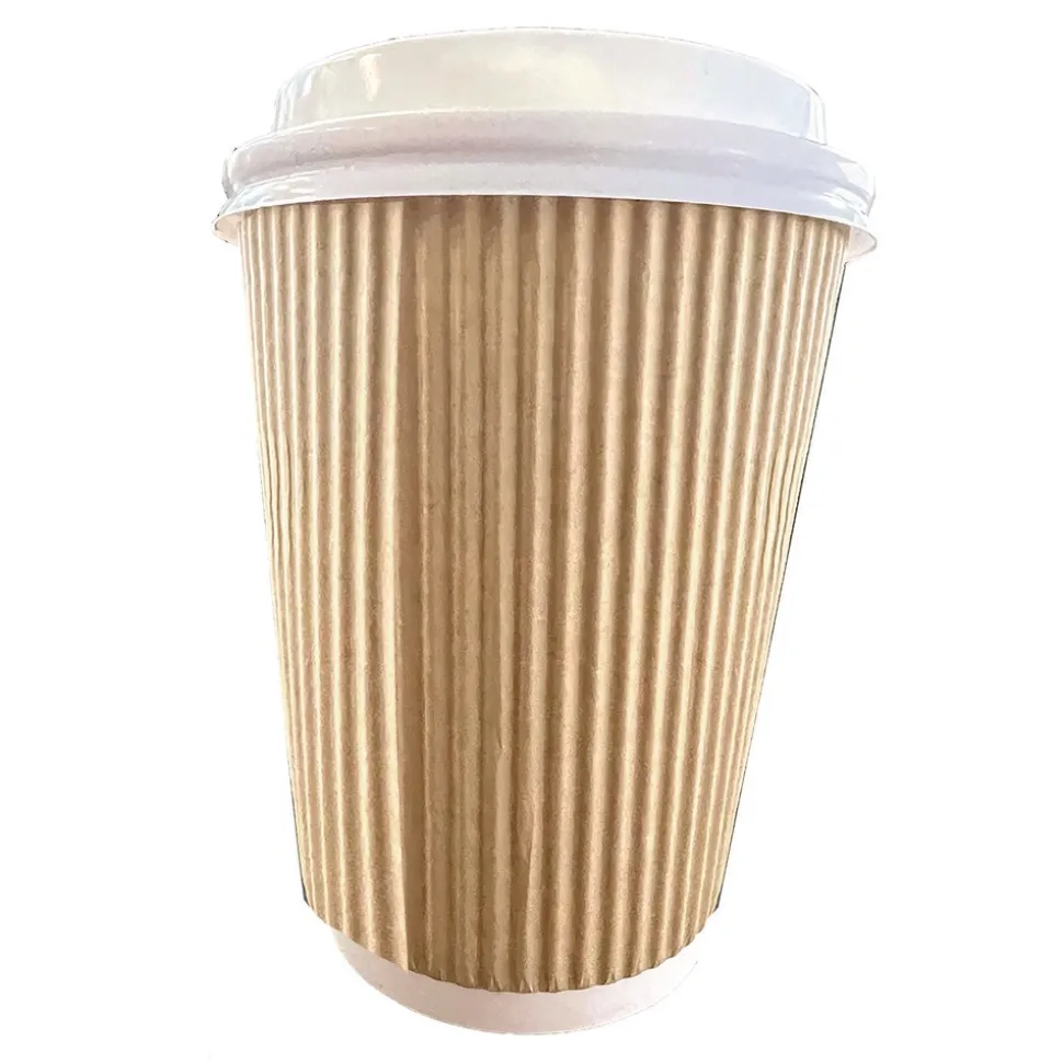 Karat 8 oz Ripple Hot Cups - Kraft/White (500/Carton)