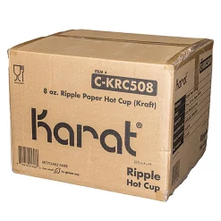 Karat 8 oz Ripple Hot Cups - Kraft/White (500/Carton)