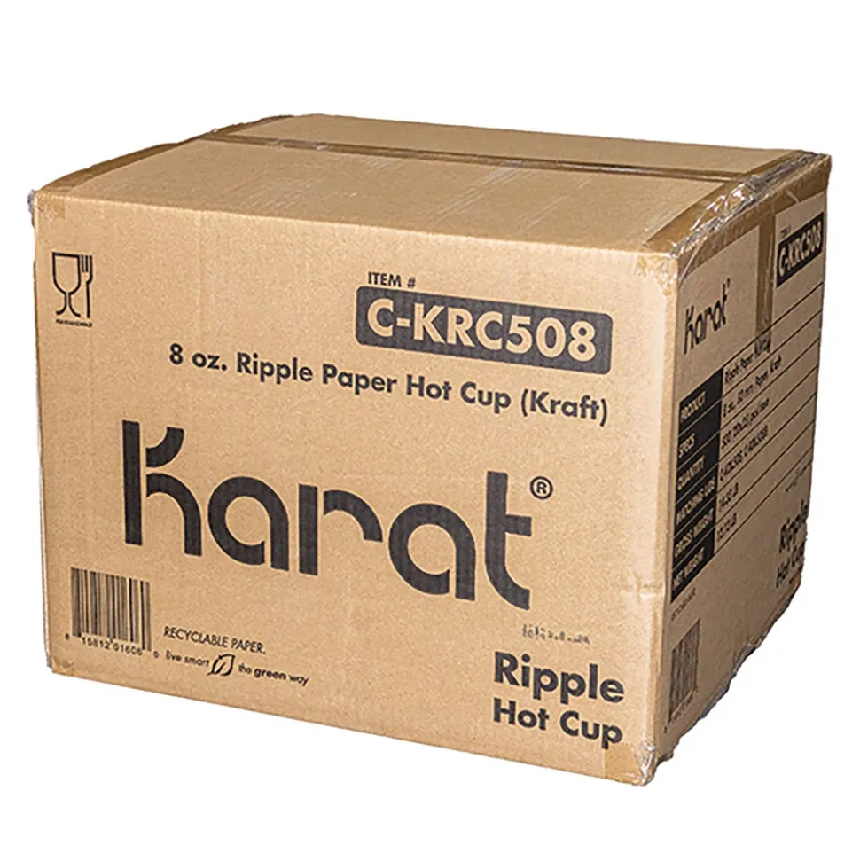 Karat 8 oz Ripple Hot Cups - Kraft/White (500/Carton)