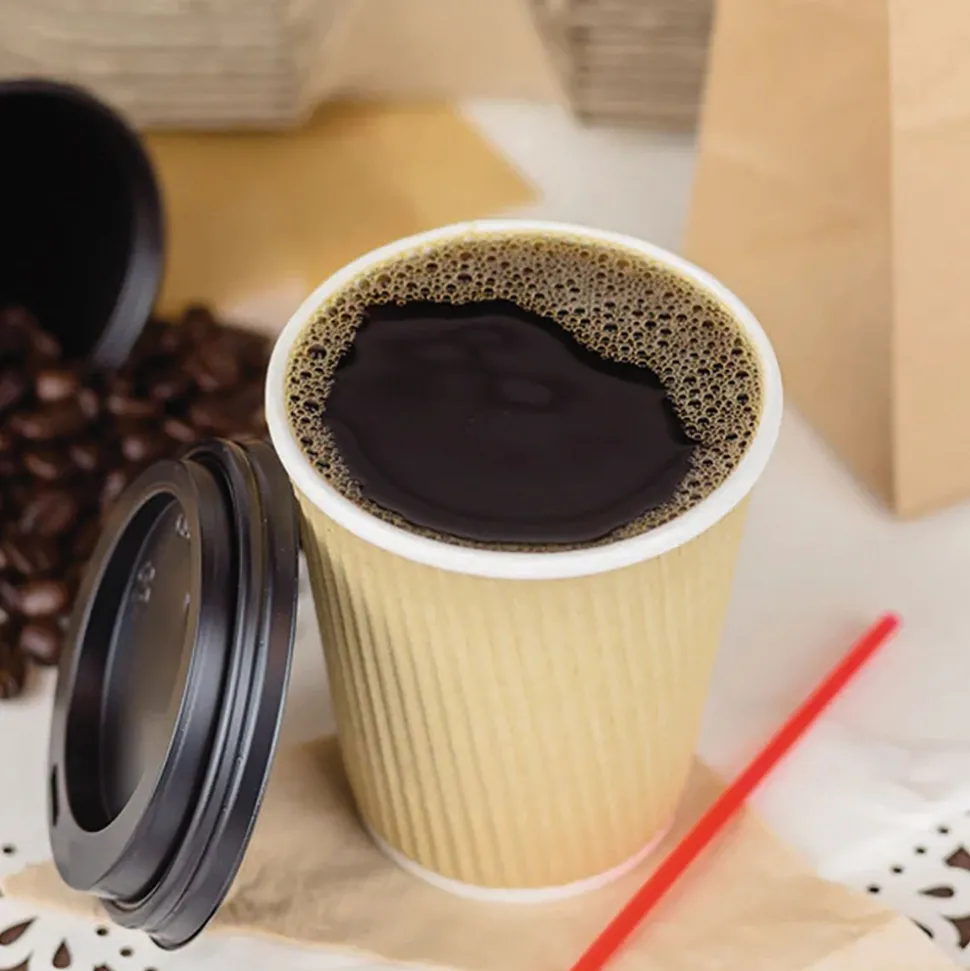 Karat 8 oz Ripple Hot Cups - Kraft/White (500/Carton)