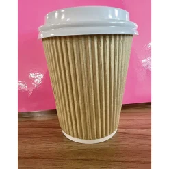 Karat 8 oz Ripple Hot Cups - Kraft/White (500/Carton)