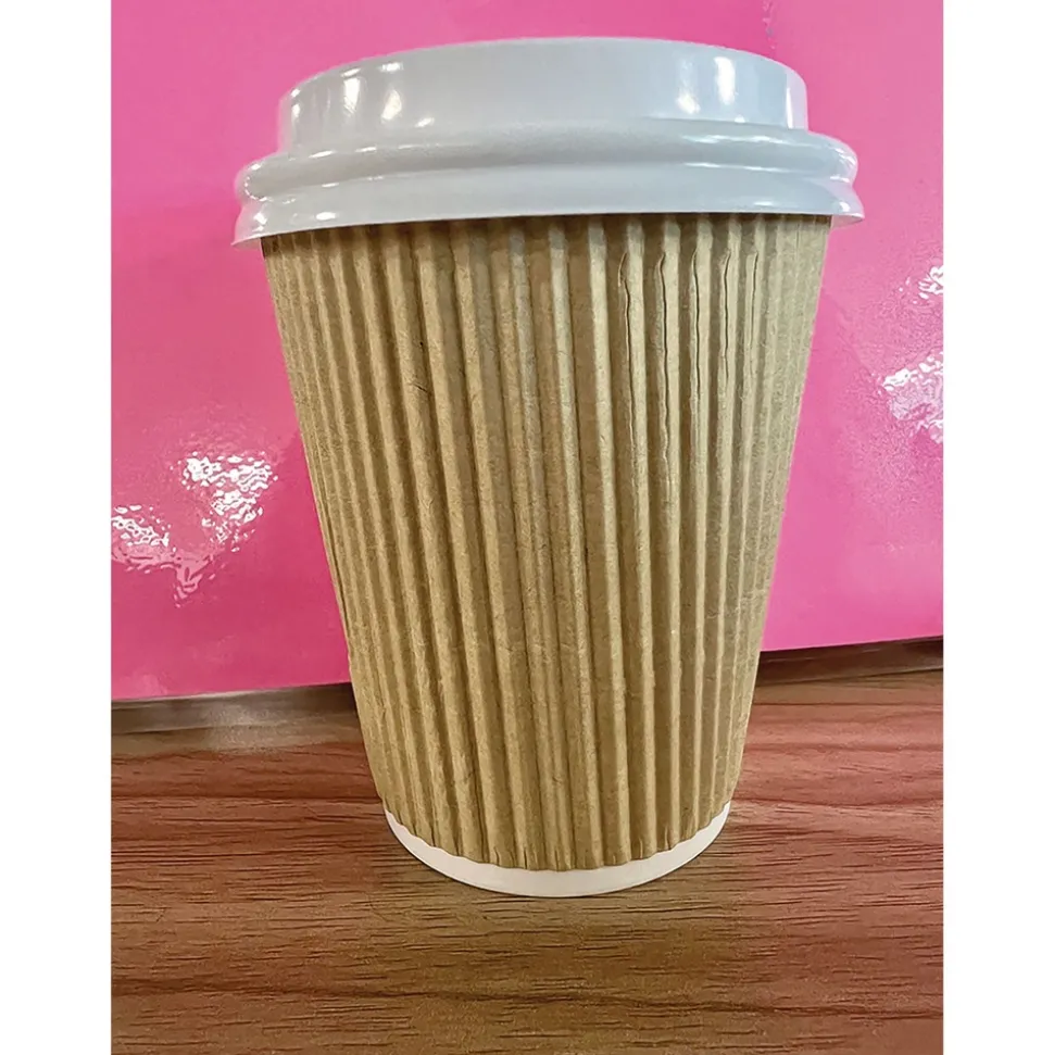 Karat 8 oz Ripple Hot Cups - Kraft/White (500/Carton)