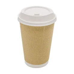 Karat 16 oz Ripple Hot Cups - Kraft/White (500/Carton)