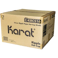 Karat 16 oz Ripple Hot Cups - Kraft/White (500/Carton)