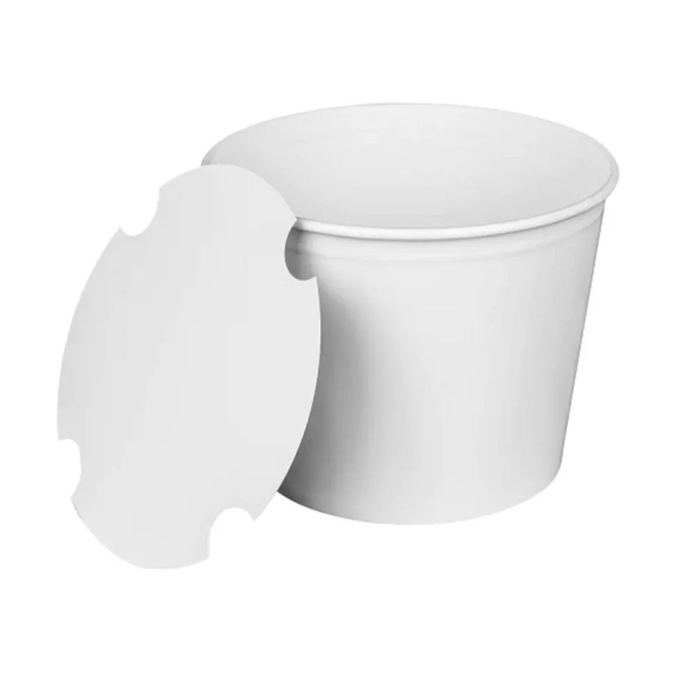 Karat C-FB85W_BUNDLE 7.36 in. Diameter x 6 in. H 85 oz. Paper Food Bucket with Lid - White (180/Carton)