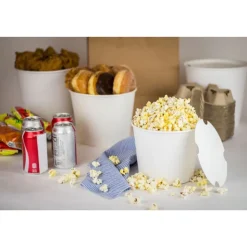 Karat C-FB85W_BUNDLE 7.36 in. Diameter x 6 in. H 85 oz. Paper Food Bucket with Lid - White (180/Carton)