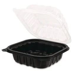 Karat Polypropylene Plastic Hinged Container 6 x 6 x 3 Black/Clear Plastic 50/Pack 6 Packs/Carton