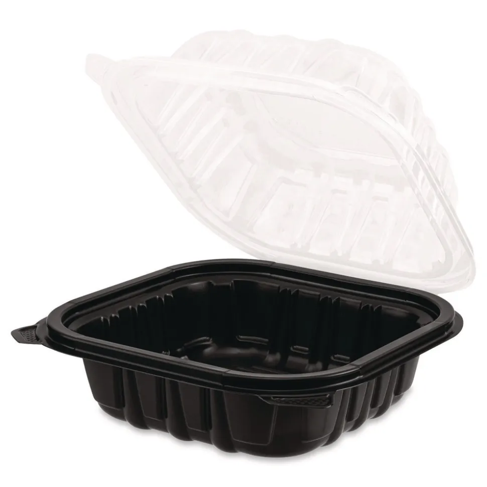 Karat Polypropylene Plastic Hinged Container 6 x 6 x 3 Black/Clear Plastic 50/Pack 6 Packs/Carton