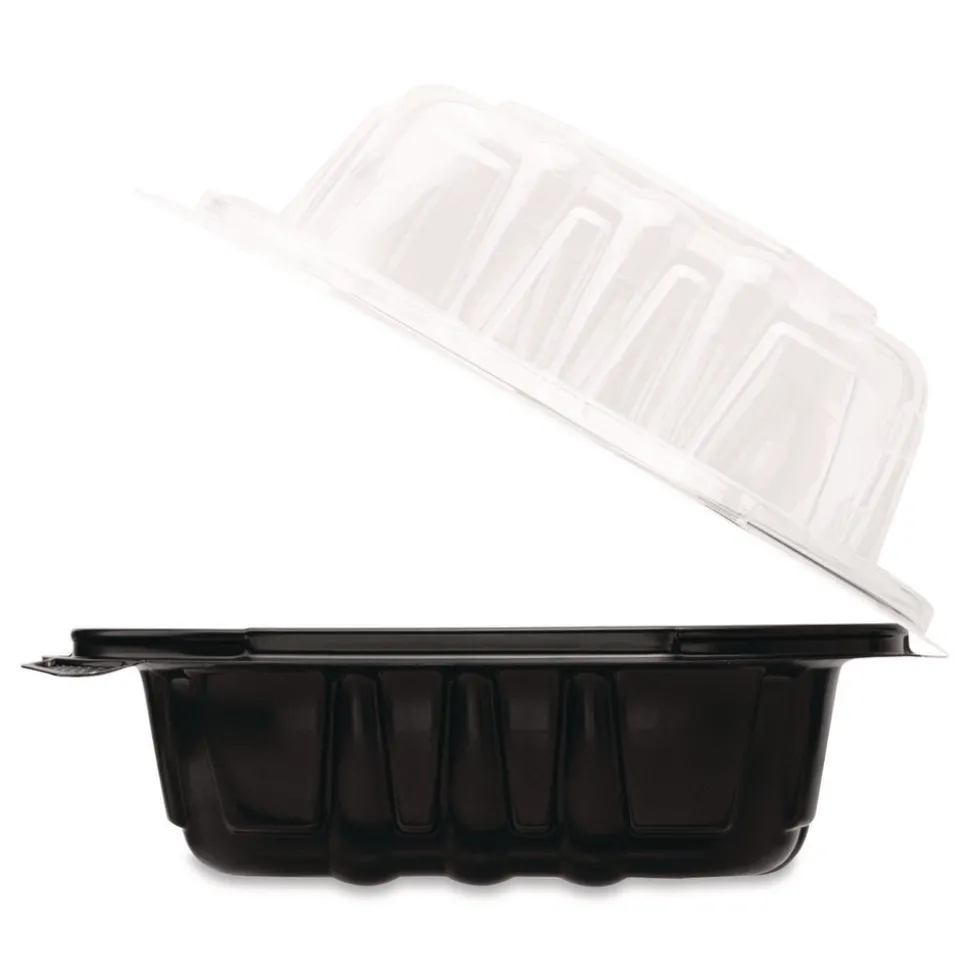Karat Polypropylene Plastic Hinged Container 6 x 6 x 3 Black/Clear Plastic 50/Pack 6 Packs/Carton