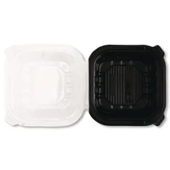Karat Polypropylene Plastic Hinged Container 6 x 6 x 3 Black/Clear Plastic 50/Pack 6 Packs/Carton