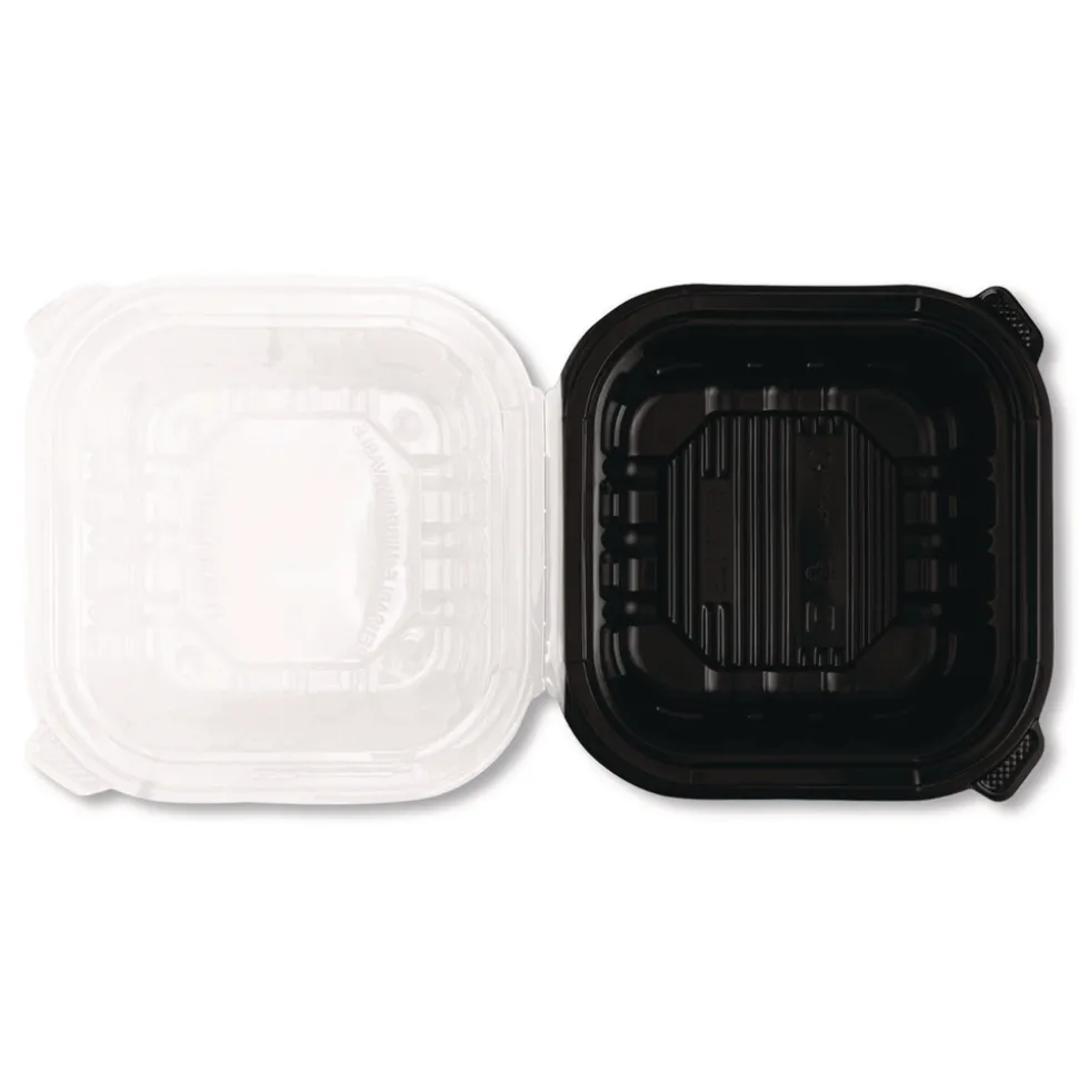 Karat Polypropylene Plastic Hinged Container 6 x 6 x 3 Black/Clear Plastic 50/Pack 6 Packs/Carton
