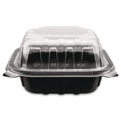 Karat Polypropylene Plastic Hinged Container 6 x 6 x 3 Black/Clear Plastic 50/Pack 6 Packs/Carton