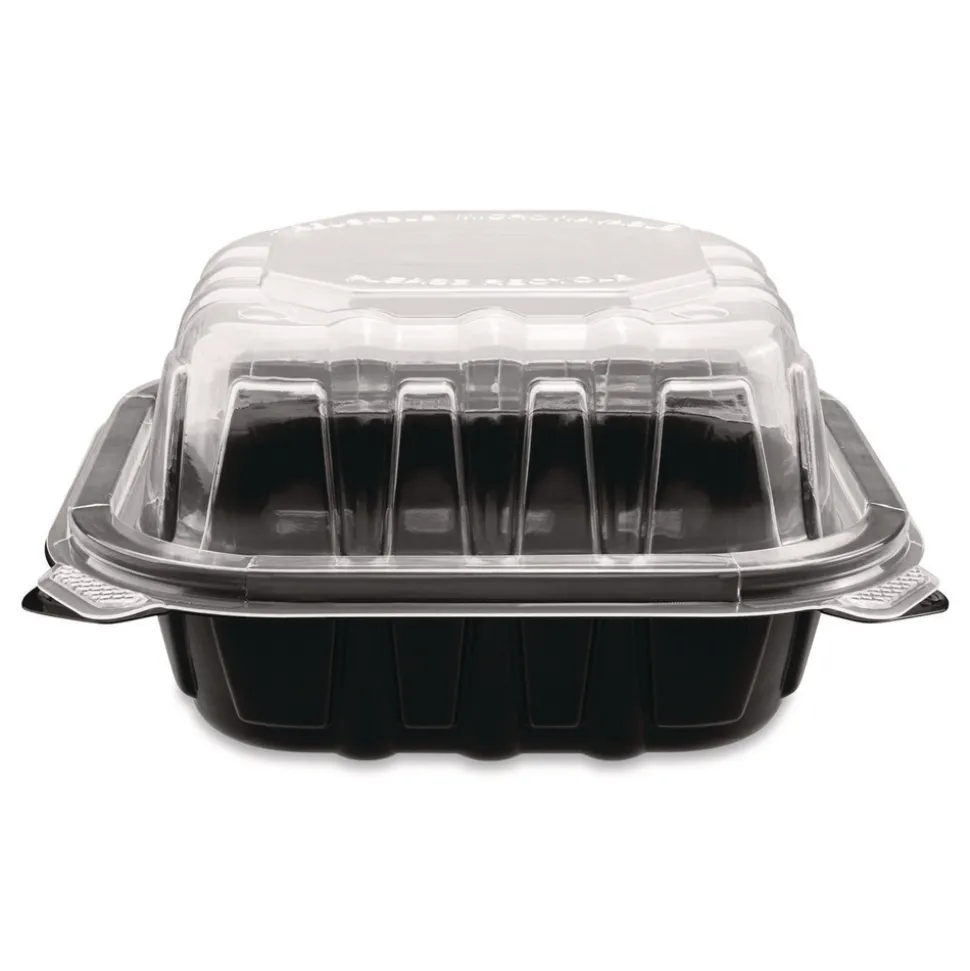 Karat Polypropylene Plastic Hinged Container 6 x 6 x 3 Black/Clear Plastic 50/Pack 6 Packs/Carton