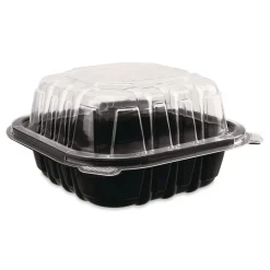 Karat Polypropylene Plastic Hinged Container 6 x 6 x 3 Black/Clear Plastic 50/Pack 6 Packs/Carton