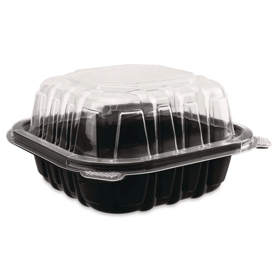 Karat Polypropylene Plastic Hinged Container 6 x 6 x 3 Black/Clear Plastic 50/Pack 6 Packs/Carton